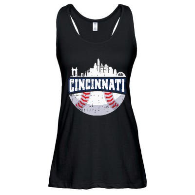 Cincinnati Baseball Skyline Ohio Baseball Player Gift Ladies Essential Flowy Tank