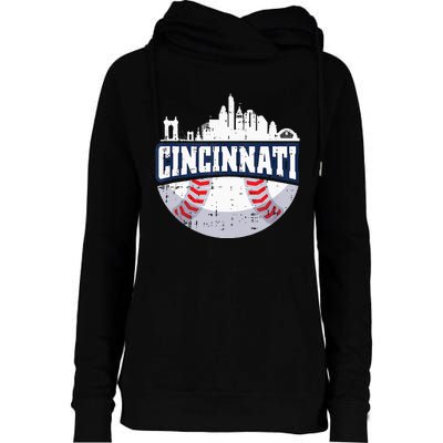 Cincinnati Baseball Skyline Ohio Baseball Player Gift Womens Funnel Neck Pullover Hood