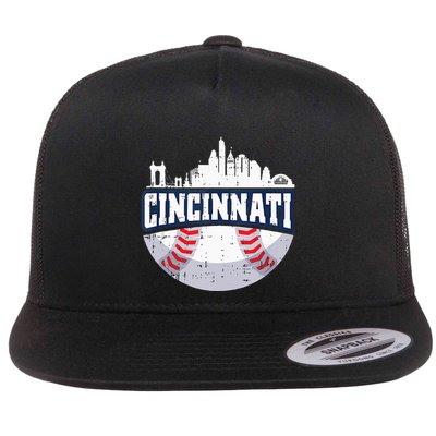 Cincinnati Baseball Skyline Ohio Baseball Player Gift Flatbill Hat