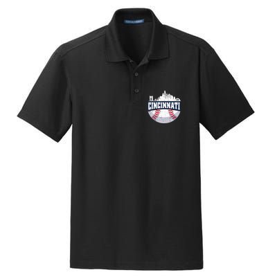 Cincinnati Baseball Skyline Ohio Baseball Player Gift Dry Zone Grid Polo