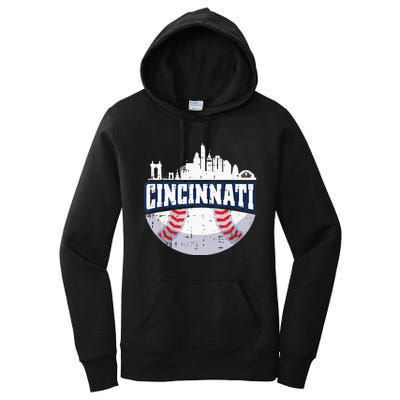 Cincinnati Baseball Skyline Ohio Baseball Player Gift Women's Pullover Hoodie