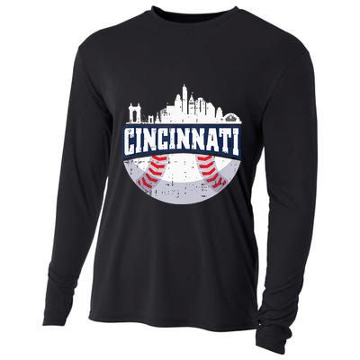 Cincinnati Baseball Skyline Ohio Baseball Player Gift Cooling Performance Long Sleeve Crew