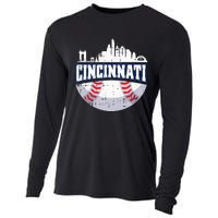 Cincinnati Baseball Skyline Ohio Baseball Player Gift Cooling Performance Long Sleeve Crew