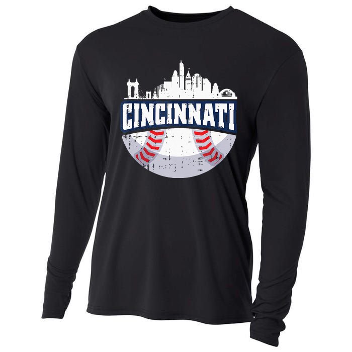 Cincinnati Baseball Skyline Ohio Baseball Player Gift Cooling Performance Long Sleeve Crew