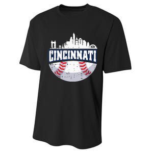 Cincinnati Baseball Skyline Ohio Baseball Player Gift Performance Sprint T-Shirt