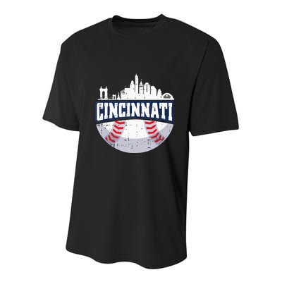 Cincinnati Baseball Skyline Ohio Baseball Player Gift Youth Performance Sprint T-Shirt