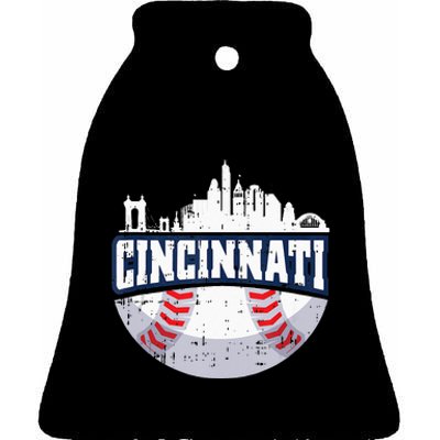 Cincinnati Baseball Skyline Ohio Baseball Player Gift Ceramic Bell Ornament