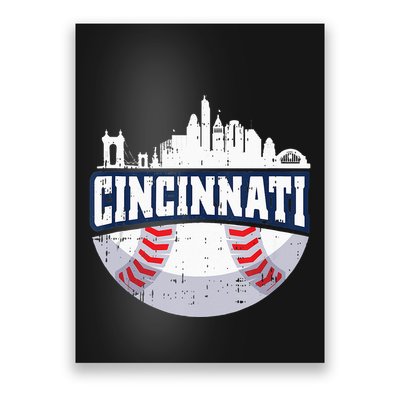 Cincinnati Baseball Skyline Ohio Baseball Player Gift Poster
