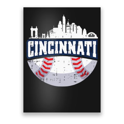 Cincinnati Baseball Skyline Ohio Baseball Player Gift Poster