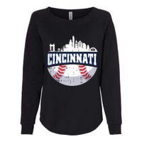 Cincinnati Baseball Skyline Ohio Baseball Player Gift Womens California Wash Sweatshirt