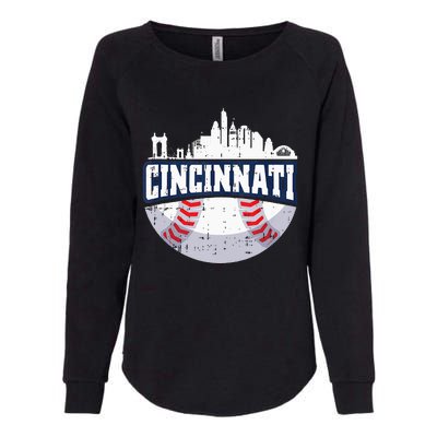 Cincinnati Baseball Skyline Ohio Baseball Player Gift Womens California Wash Sweatshirt