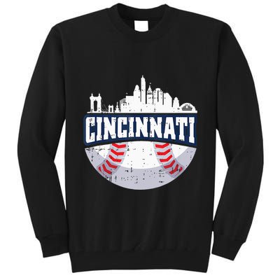 Cincinnati Baseball Skyline Ohio Baseball Player Gift Tall Sweatshirt