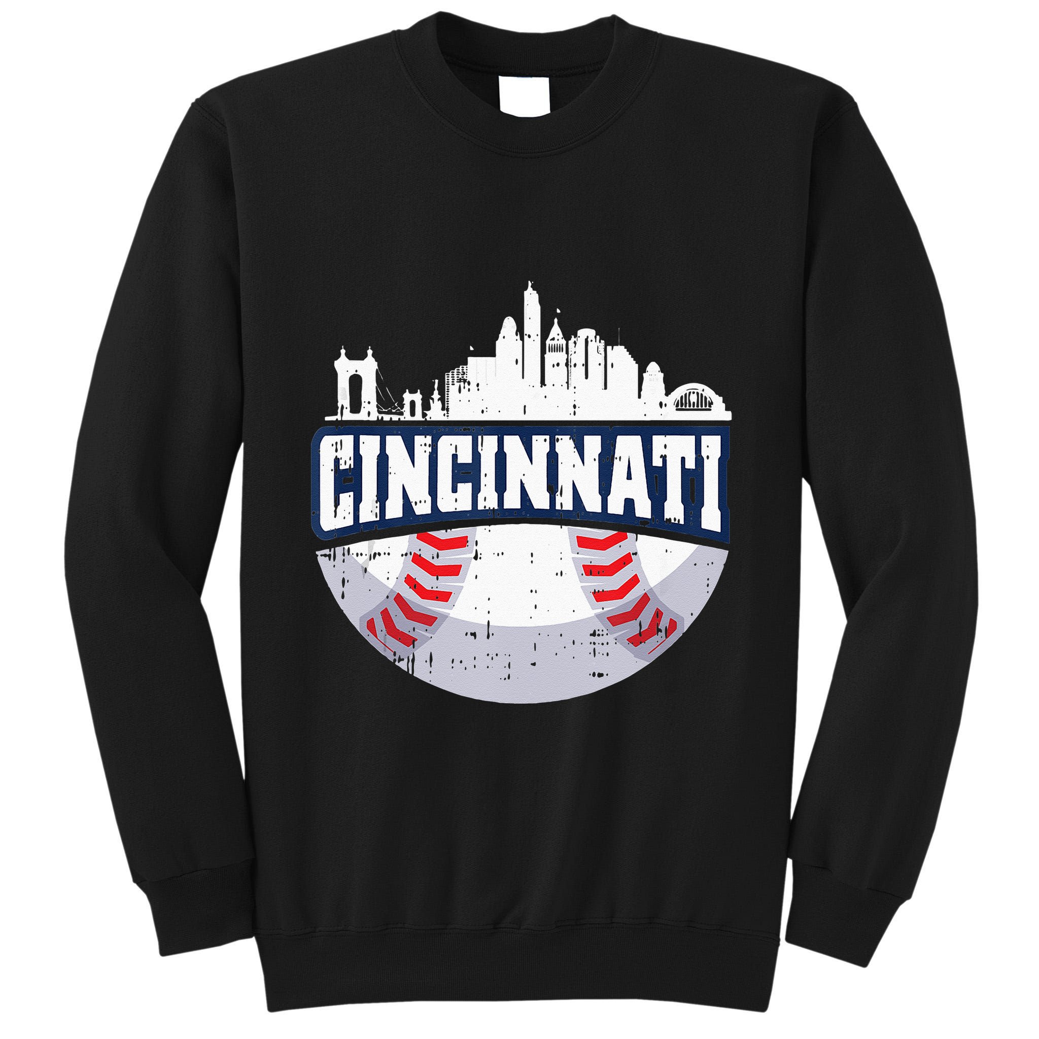 Cincinnati Baseball Skyline Ohio Baseball Player Gift Tall Sweatshirt