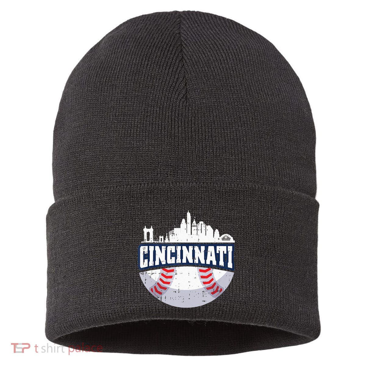 Cincinnati Baseball Skyline Ohio Baseball Player Gift Sustainable Knit Beanie
