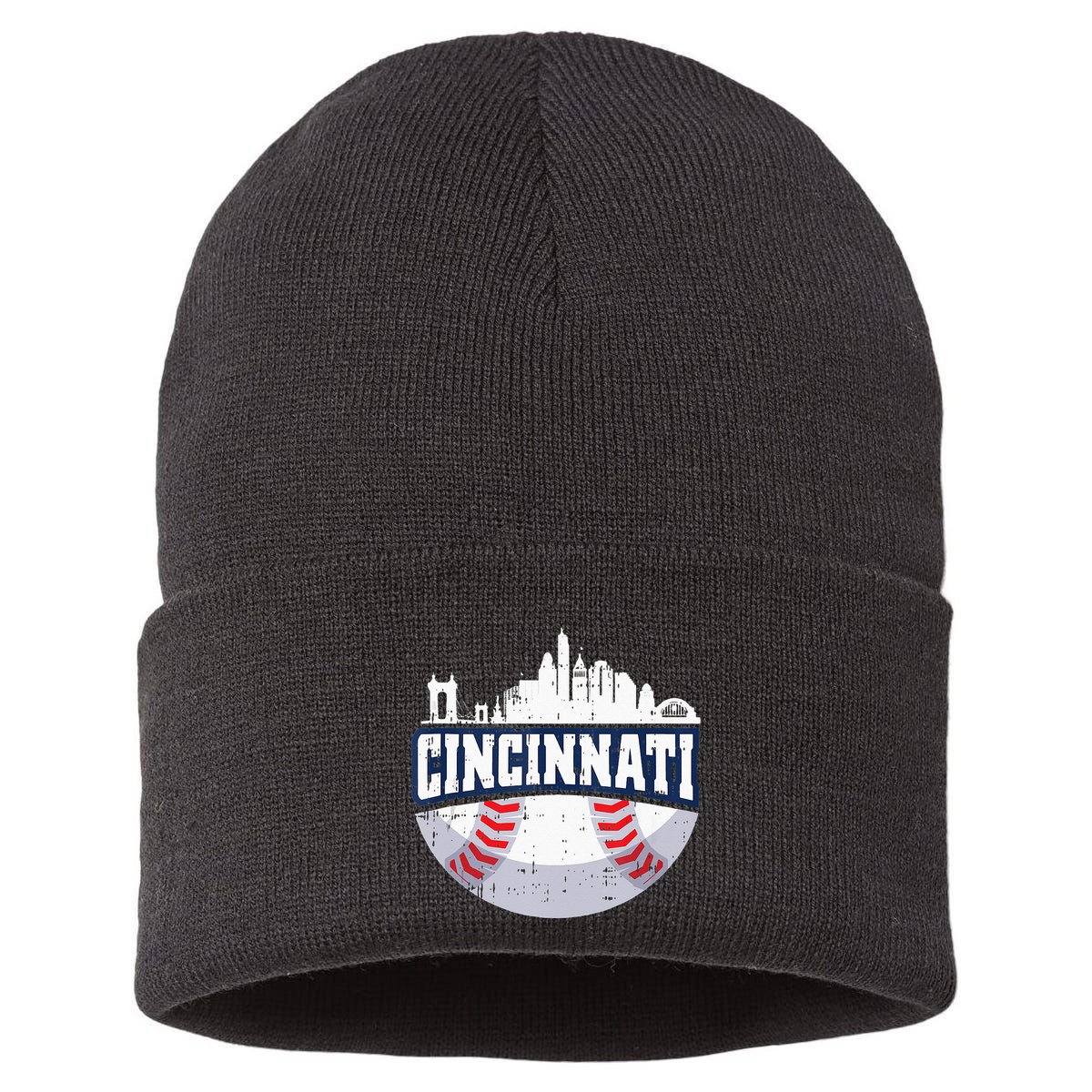 Cincinnati Baseball Skyline Ohio Baseball Player Gift Sustainable Knit Beanie