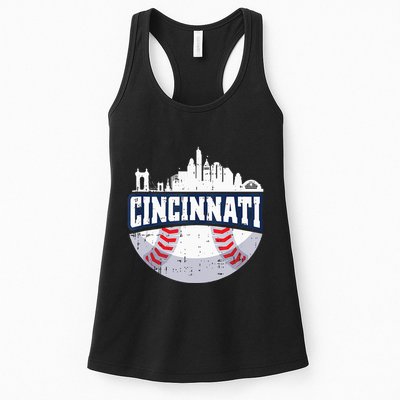 Cincinnati Baseball Skyline Ohio Baseball Player Gift Womens Tank Top