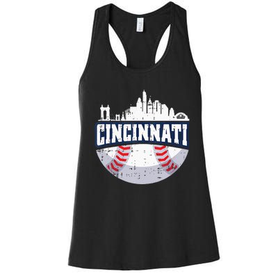 Cincinnati Baseball Skyline Ohio Baseball Player Gift Women's Racerback Tank