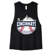 Cincinnati Baseball Skyline Ohio Baseball Player Gift Women's Racerback Cropped Tank