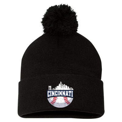Cincinnati Baseball Skyline Ohio Baseball Player Gift Pom Pom 12in Knit Beanie