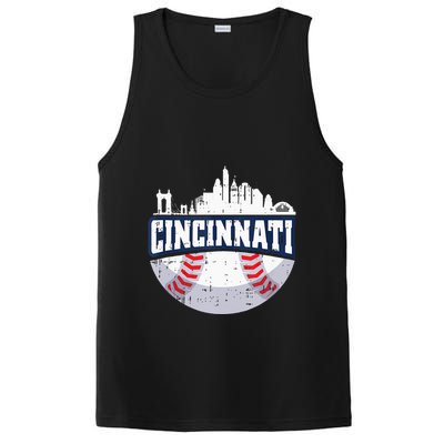 Cincinnati Baseball Skyline Ohio Baseball Player Gift PosiCharge Competitor Tank