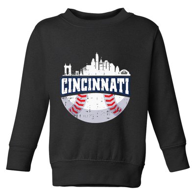 Cincinnati Baseball Skyline Ohio Baseball Player Gift Toddler Sweatshirt