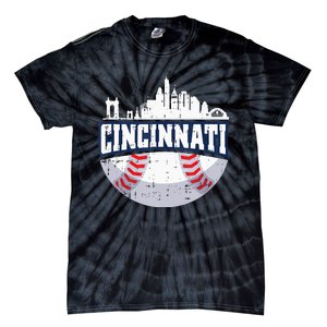 Cincinnati Baseball Skyline Ohio Baseball Player Gift Tie-Dye T-Shirt