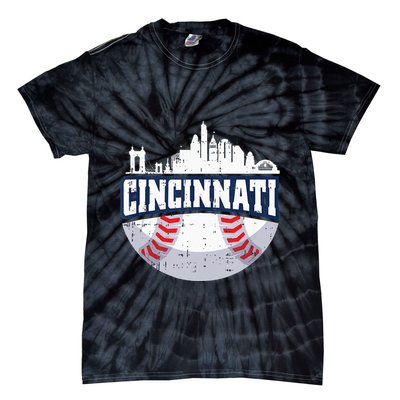Cincinnati Baseball Skyline Ohio Baseball Player Gift Tie-Dye T-Shirt