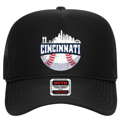 Cincinnati Baseball Skyline Ohio Baseball Player Gift Trucker Hat