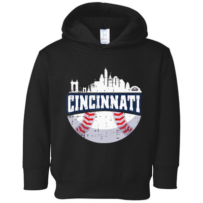 Cincinnati Baseball Skyline Ohio Baseball Player Gift Toddler Hoodie