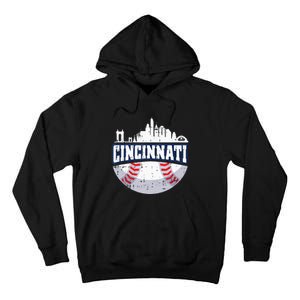 Cincinnati Baseball Skyline Ohio Baseball Player Gift Tall Hoodie