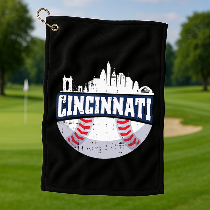 Cincinnati Baseball Skyline Ohio Baseball Player Gift Golf Towel