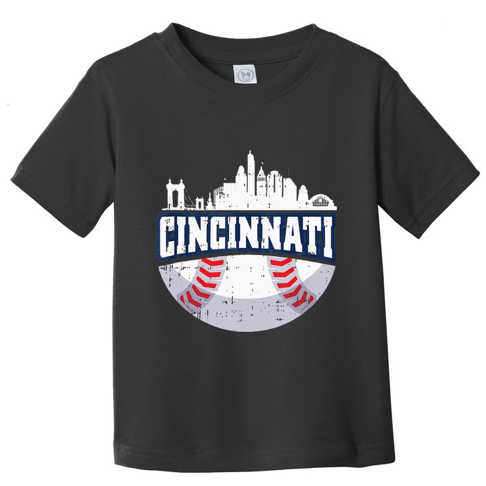 Cincinnati Baseball Skyline Ohio Baseball Player Gift Toddler T-Shirt
