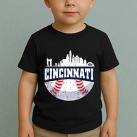 Cincinnati Baseball Skyline Ohio Baseball Player Gift Toddler T-Shirt