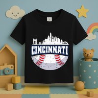 Cincinnati Baseball Skyline Ohio Baseball Player Gift Toddler T-Shirt