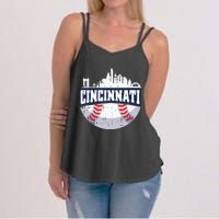 Cincinnati Baseball Skyline Ohio Baseball Player Gift Women's Strappy Tank