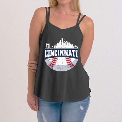 Cincinnati Baseball Skyline Ohio Baseball Player Gift Women's Strappy Tank