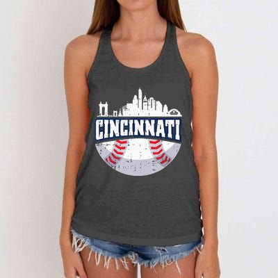 Cincinnati Baseball Skyline Ohio Baseball Player Gift Women's Knotted Racerback Tank