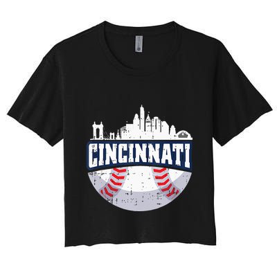 Cincinnati Baseball Skyline Ohio Baseball Player Gift Crop Top