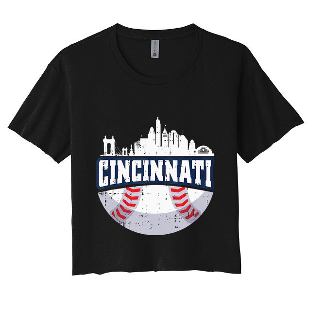 Cincinnati Baseball Skyline Ohio Baseball Player Gift Crop Top