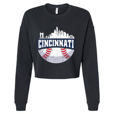 Cincinnati Baseball Skyline Ohio Baseball Player Gift Cropped Pullover Crew