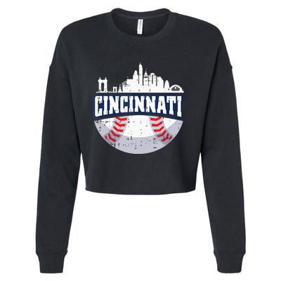 Cincinnati Baseball Skyline Ohio Baseball Player Gift Cropped Pullover Crew