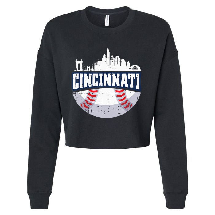 Cincinnati Baseball Skyline Ohio Baseball Player Gift Cropped Pullover Crew