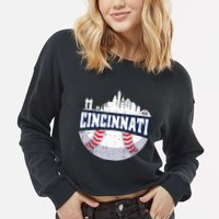 Cincinnati Baseball Skyline Ohio Baseball Player Gift Cropped Pullover Crew