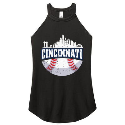 Cincinnati Baseball Skyline Ohio Baseball Player Gift Women's Perfect Tri Rocker Tank