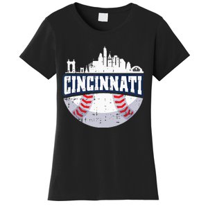 Cincinnati Baseball Skyline Ohio Baseball Player Gift Women's T-Shirt