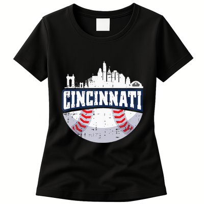 Cincinnati Baseball Skyline Ohio Baseball Player Gift Womens T-Shirt