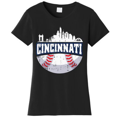 Cincinnati Baseball Skyline Ohio Baseball Player Gift Women's T-Shirt