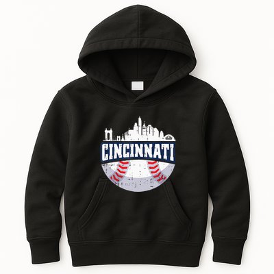 Cincinnati Baseball Skyline Ohio Baseball Player Gift Kids Hoodie