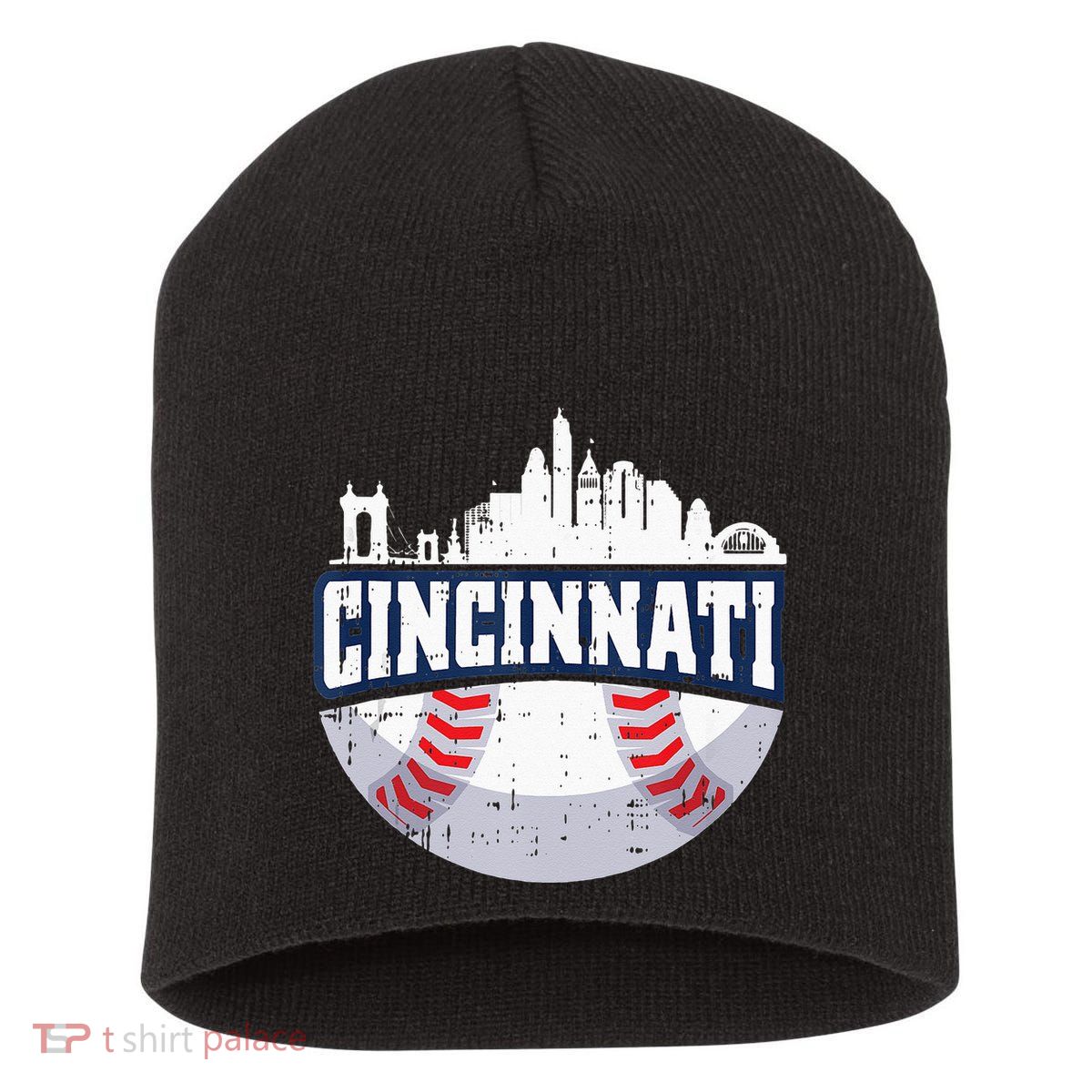 Cincinnati Baseball Skyline Ohio Baseball Player Gift Short Acrylic Beanie