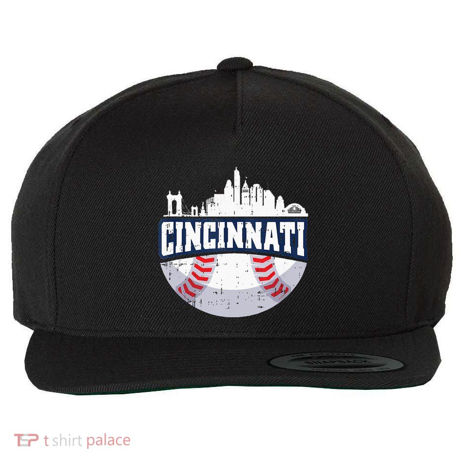 Cincinnati Baseball Skyline Ohio Baseball Player Gift Wool Snapback Cap